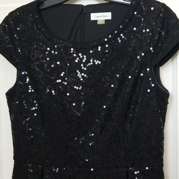 Calvin Klein Dress Sequin Fit and Flare Black - Picture 2 of 8
